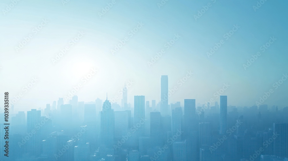 A hazy city skyline at sunrise, evoking a tranquil urban atmosphere. A hazy city skyline at sunrise, evoking a tranquil urban atmosphere.