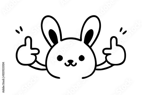 flat, simple shapes, cute rabbit middle finger up, minimalist logotype