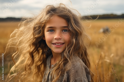 A photo of a beautiful young woman in a field