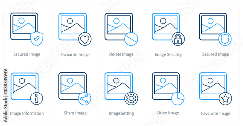 A set of 10 image icons as secured image, favorite image, delete image