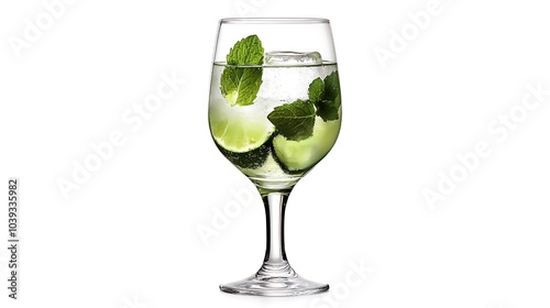 Refreshing Lime and Mint Cocktail in Glass with Ice