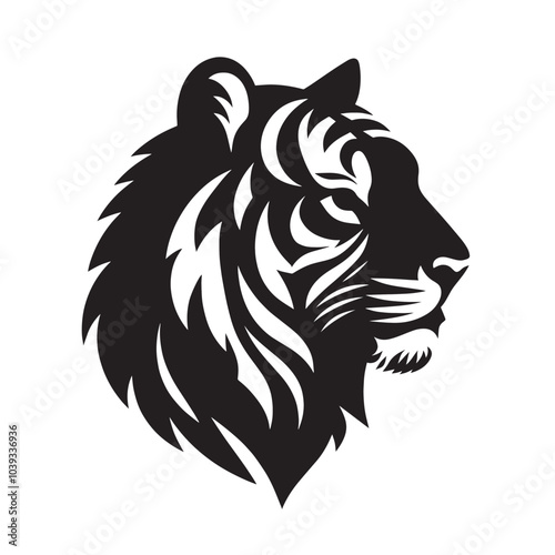 Wallpaper Mural Black and white illustration of a tiger's head in profile. Torontodigital.ca