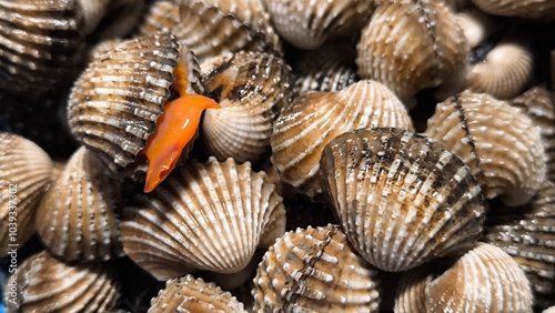 Clams in a restaurant. Seafood.