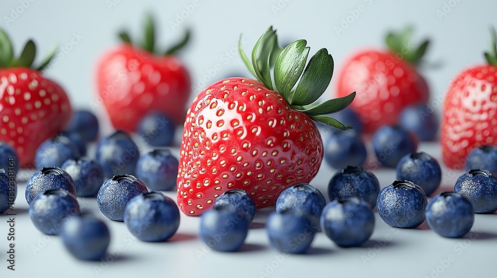 ripe red strawberries and blueberries isolated on white background perfect for healthy fruit dessert concept ripe red strawberries and blueberries isolated on white background perfect for healthy fruit dessert concept