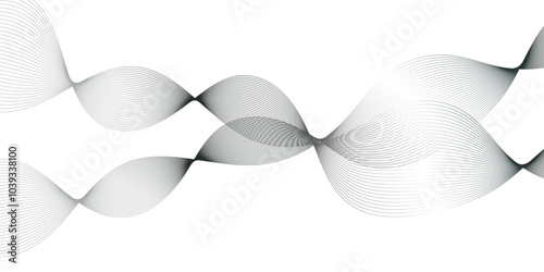 Vector wavy grey lines flowing smooth curve  black gradient color on transparent background in concept of technology, science, music, sound, banner, poster, modern.