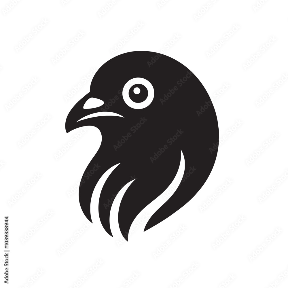 Black and white silhouette of a bird's head with a single eye. Black and white silhouette of a bird's head with a single eye.