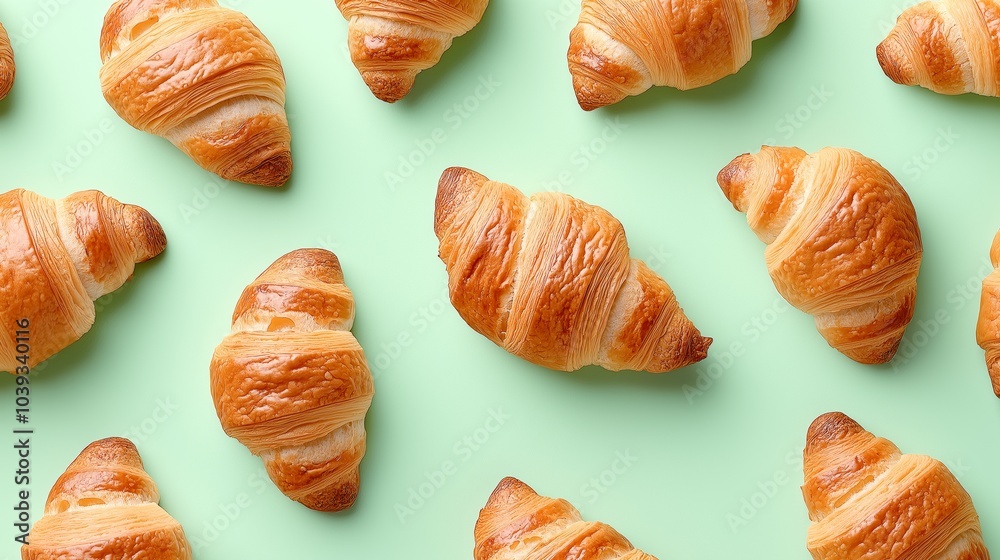 Freshly Baked Croissants on Green Background Freshly Baked Croissants on Green Background