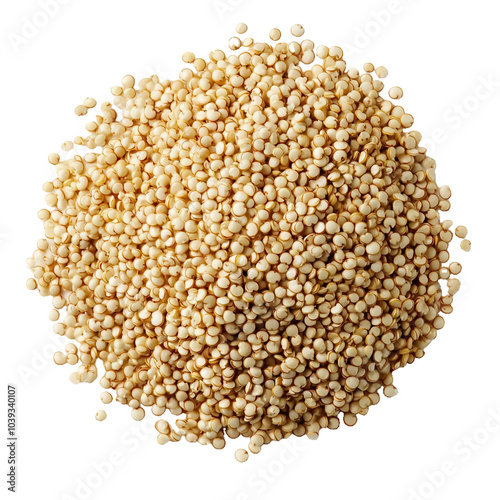 Raw quinoa grains in a heap on transparent background, gluten-free vegan food staple, ,  photo