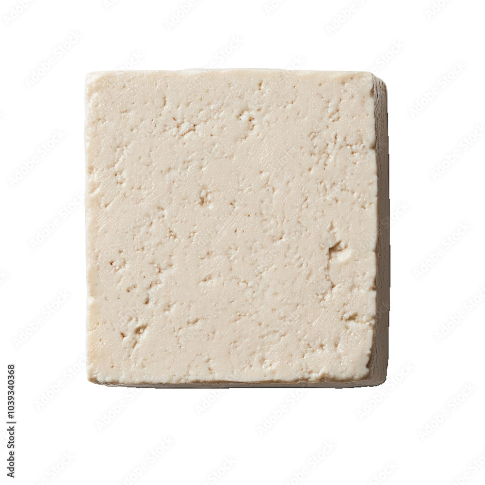 A single block of firm tofu on transparent background, smooth texture, vegan ingredient, minimalistic food photography,