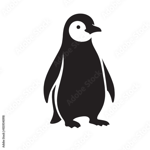 Black and white silhouette of a penguin standing on a white background.