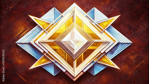 Blue backdrop with a contemporary abstract style, showcasing layers of white transparent textures arranged in a random geometric pattern of triangles and squares.