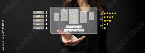 Business person analyzes customer experience satisfaction review data, striving to improve service quality. Leveraging reviews to enhance customer satisfaction and loyalty. EIDE photo