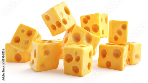 Yellow piece of cheese isolated on a white background