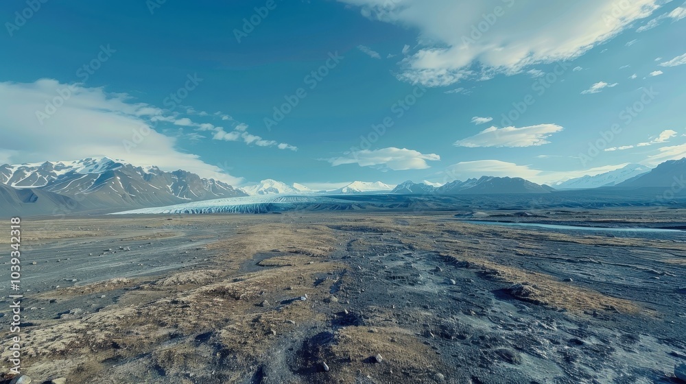 Fototapeta premium Expansive Glacier Surrounded by Barren Landscape