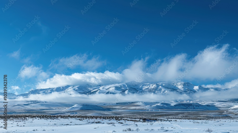 Snowy Mountain Range Beneath a Bright Blue Sky Snowy Mountain Range Beneath a Bright Blue Sky