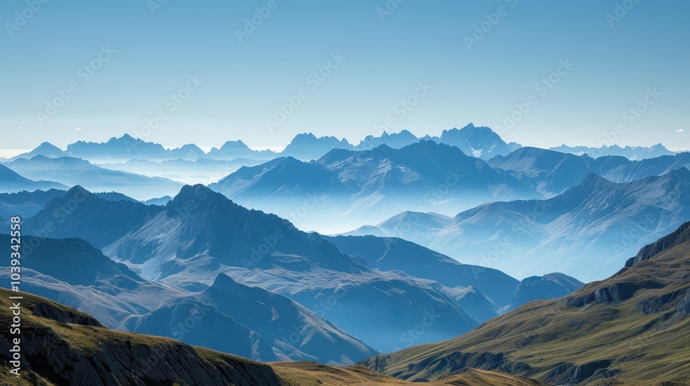 Vast Mountains Under a Blue Sky in Wide Angle Shot Vast Mountains Under a Blue Sky in Wide Angle Shot
