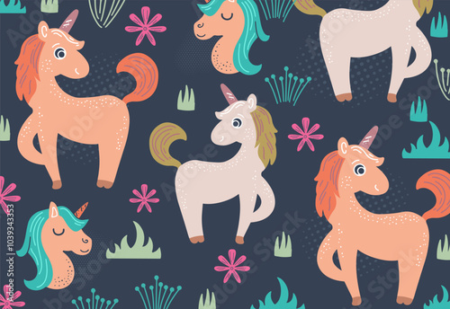 Wallpaper Mural Seamless pattern with unicorns Torontodigital.ca