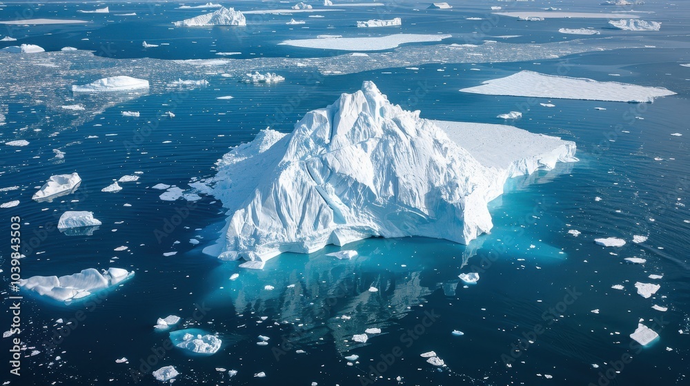 Obraz premium Aerial View of an Iceberg in Deep Blue Water