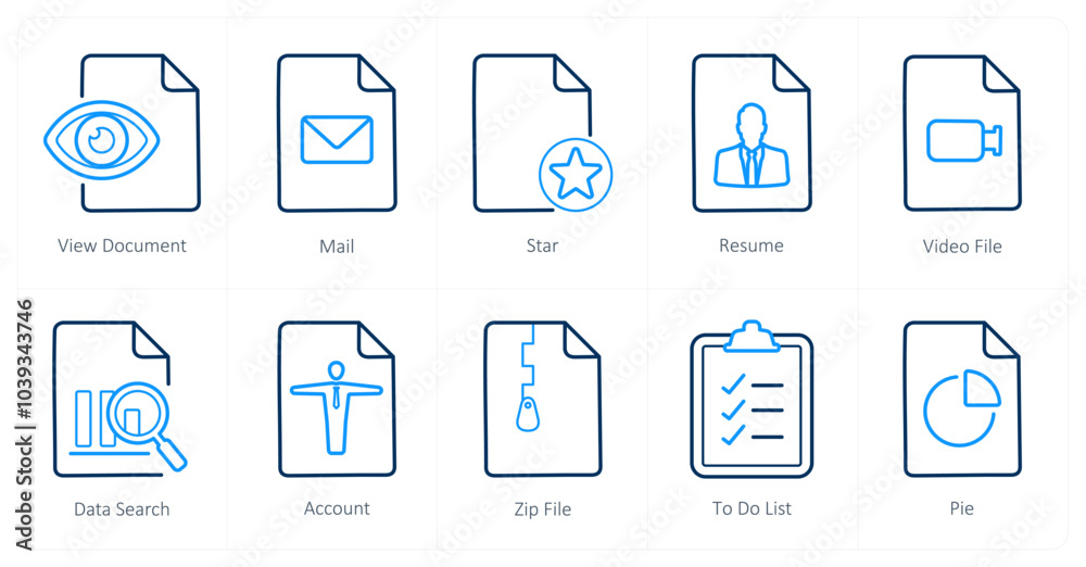 A set of 10 File icons as view document, mail, star A set of 10 File icons as view document, mail, star