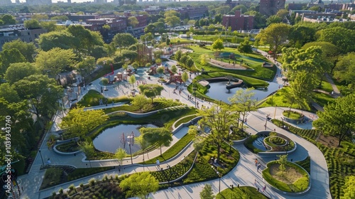 Wallpaper Mural Aerial View of a City Park with Mosaic Design Torontodigital.ca