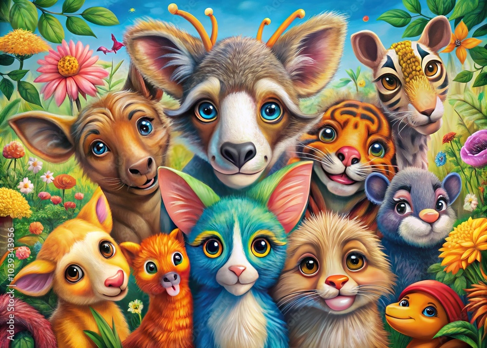 Adorable Cartoon Animals in a Quirky World - Fun Illustration Adorable Cartoon Animals in a Quirky World - Fun Illustration
