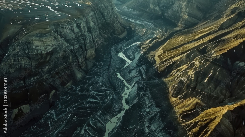 Obraz premium Aerial View of a Glacier Winding Through Rugged Terrain