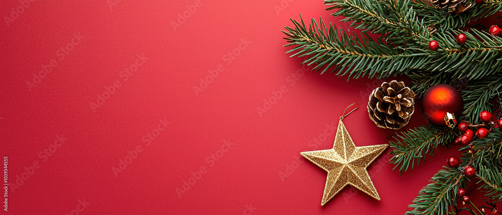Plain background with Christmas star, top view with empty copy space Plain background with Christmas star, top view with empty copy space