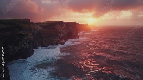 Stunning Sunset Over the Cliffs of Moher Coastline