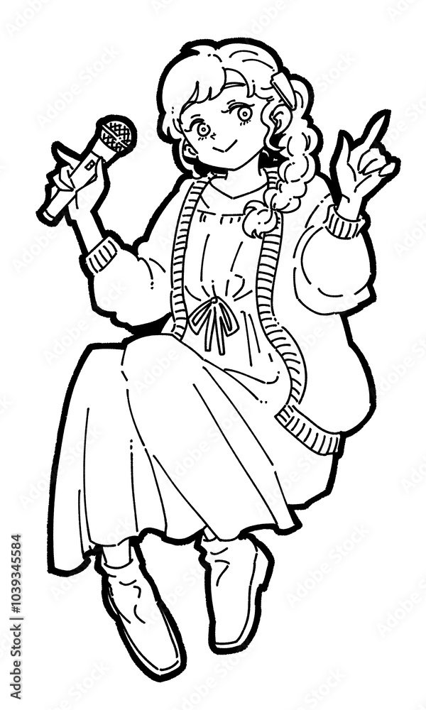 カラオケを楽しむ女の子のイラスト