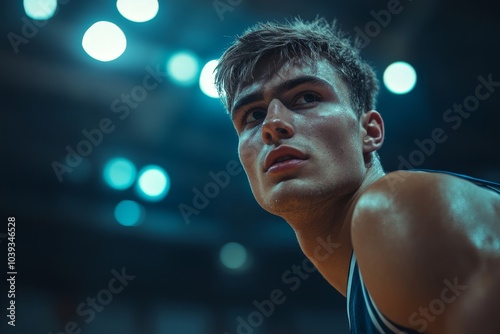 Muscular young male basketball player in uniform, Generative AI