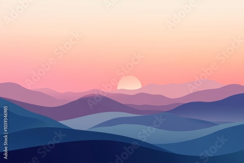 simple gradient wallpaper calming with valleys and a sun , mostly purple gradient color