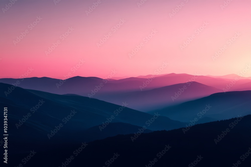 Fototapeta premium sunrise in the mountains with pink gradient sky