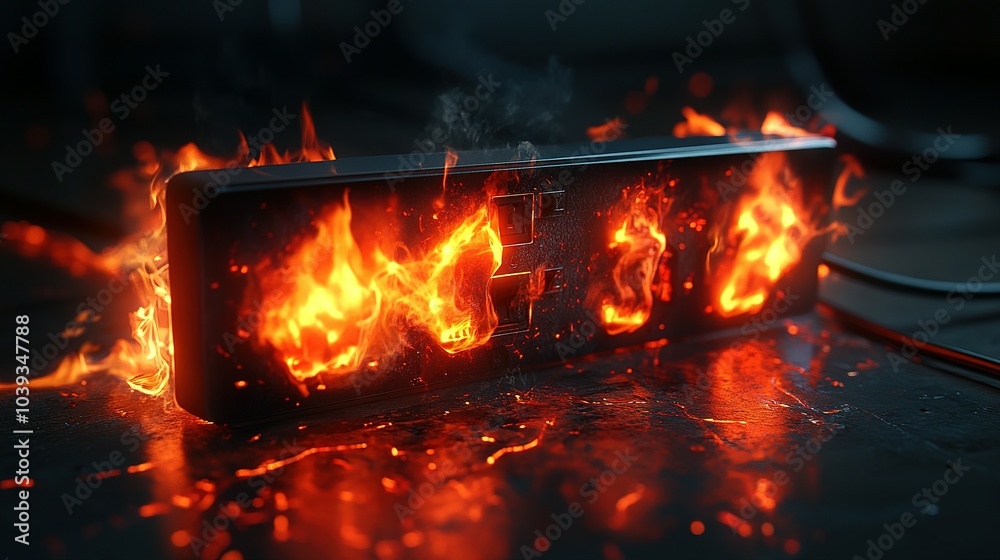 A Burning Electrical Outlet with Flames and Smoke A Burning Electrical Outlet with Flames and Smoke