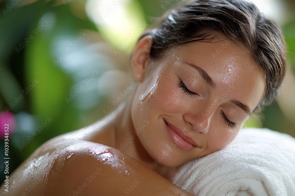 Naklejka premium Woman receiving back massage at spa, Generative AI