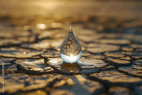 A drop of water with a drought land background photo