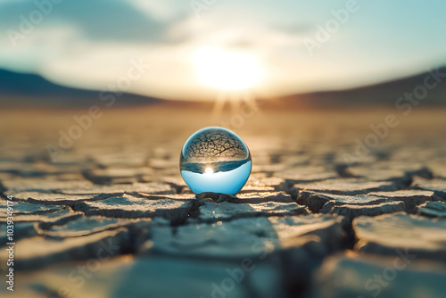 A drop of water with a drought land background photo