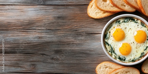 Gourmet Eggs with Toast on Rustic Wooden Table photo