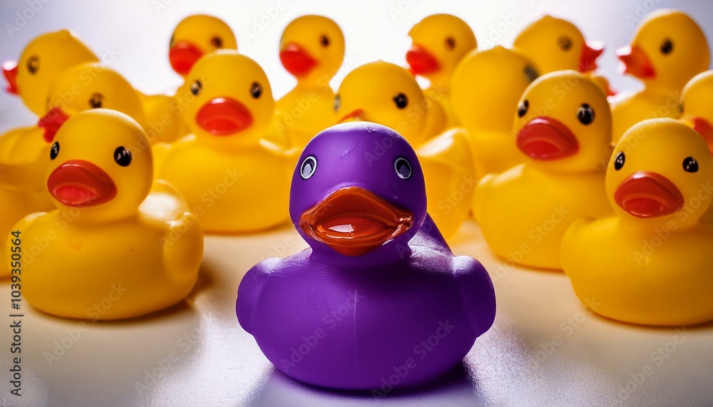 Standing Out: One Purple Duck Dares to Be Different in a Sea of Yellow Standing Out: One Purple Duck Dares to Be Different in a Sea of Yellow