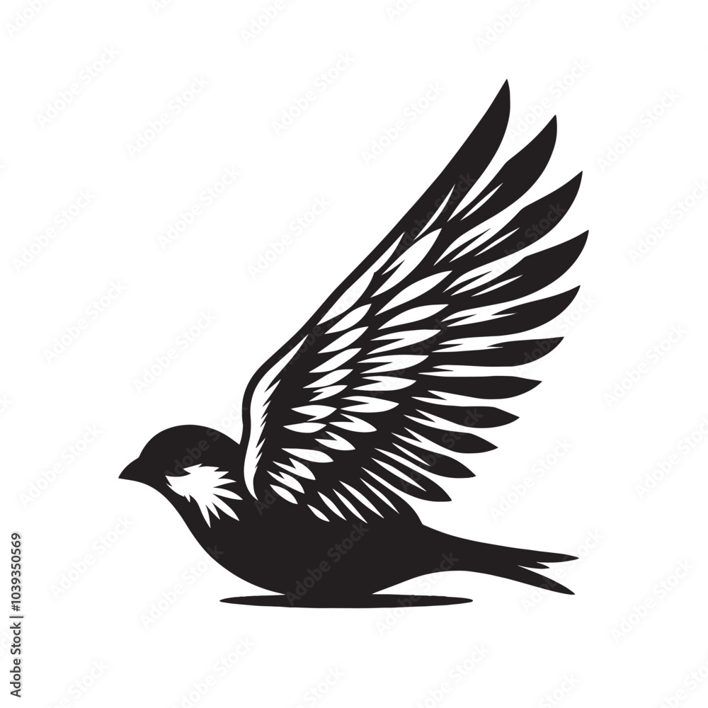 Fototapeta premium Black silhouette of a flying bird with spread wings.