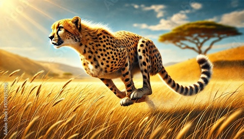 Cheetah Sprinting Across the Open Savannah photo