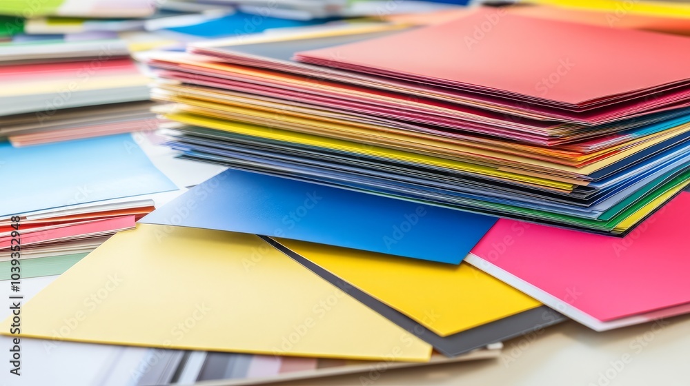 Colorful paper sheets stacked on top of each other. Colorful paper sheets stacked on top of each other.