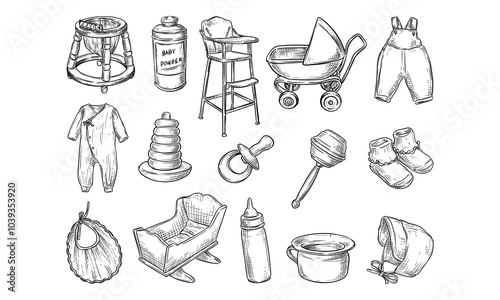 baby accessories handdrawn collection