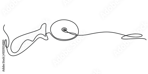 one continuous line drawing of pizza cutter.one line drawing of pizza cutting tool.single line vector illustration.isolated white background