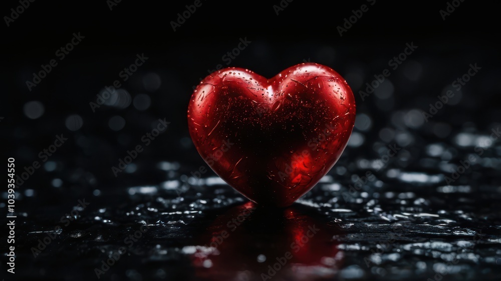 Obraz premium Love, Heart, Stone, Ruby, Red, Background, Black, Shiny