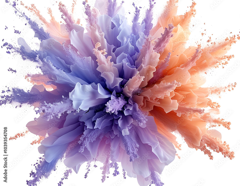 Naklejka premium Bursting waves of lavender and peach hues create an abstract floral explosion