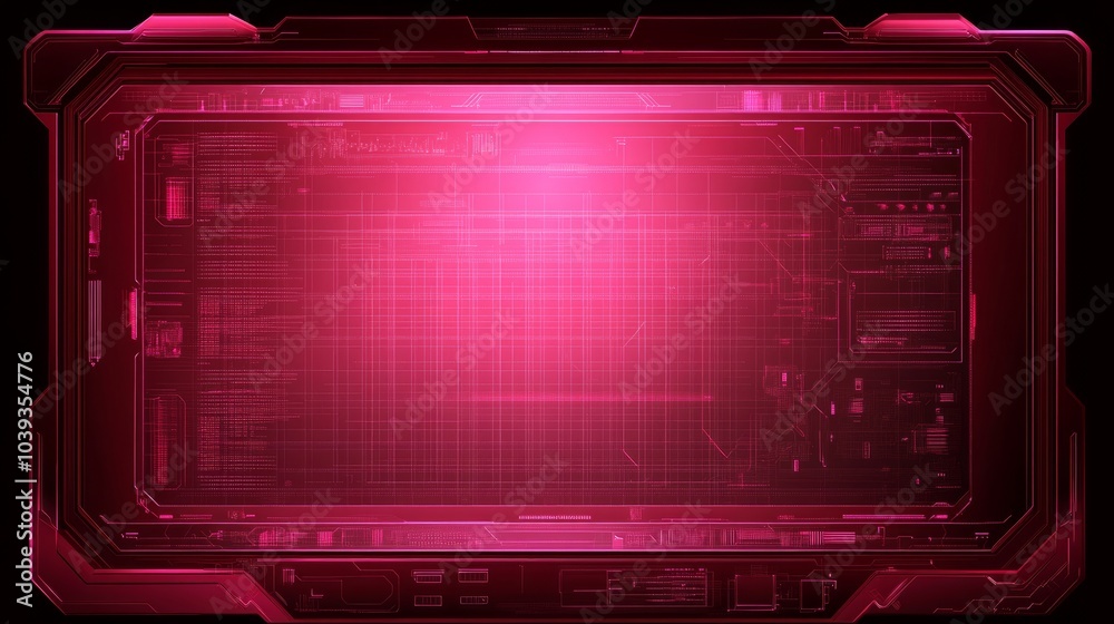 Futuristic red screen with glowing light and digital interface.