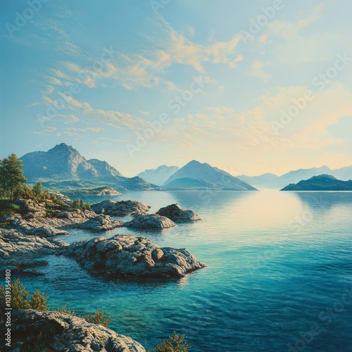 Landscape with calm ocean and islands