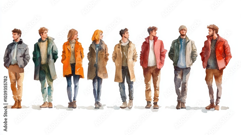 Fototapeta premium young adults wearing winter clothes posing on white background