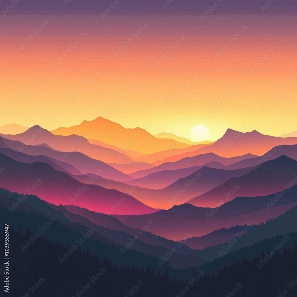 Fototapeta premium Landscape with colorful sunrise over mountains