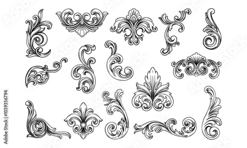 ornamental border baroque handdrawn collection